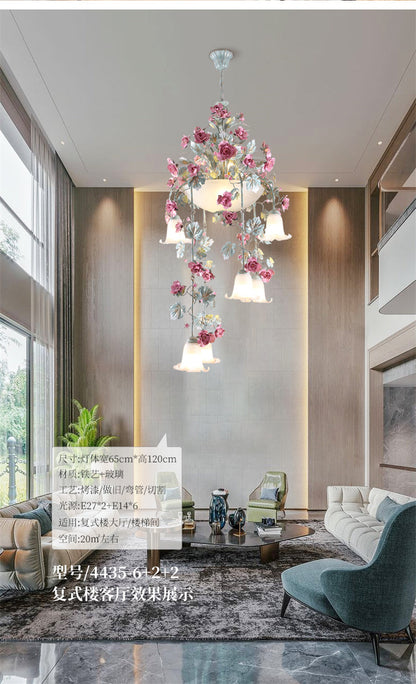 Rose Flower LED Chandelier – Luxury Floral Pendant Light for Hotels, Cafes, Staircases and Elegant Interior Decoration
