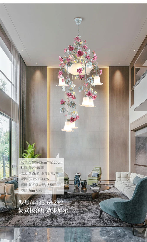 Rose Flower LED Chandelier – Luxury Floral Pendant Light for Hotels, Cafes, Staircases and Elegant Interior Decoration