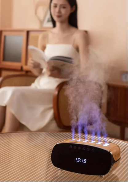 Bluetooth Speaker Humidifier – Dynamic Pickup Clock Mist Diffuser with Ambient RGB Lighting for Bedroom and Office Relaxation