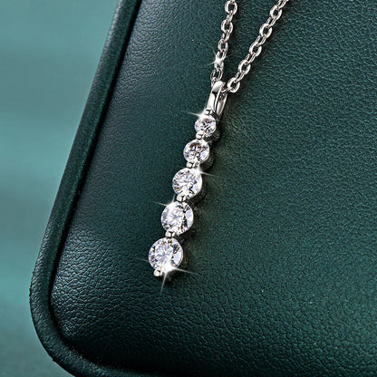 Five-Stone Moissanite Drop Necklace – Brilliant 14K Gold-Filled Long Pendant for Women, Wedding Jewelry, Romantic Gifts and Sophisticated Evening Styling