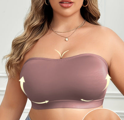 Plus-Size Wirefree Strapless Bra – Seamless Bandeau Top with Side Hook, Soft Support and Secure Comfortable Fit for Dresses, Tops and Daily Wear