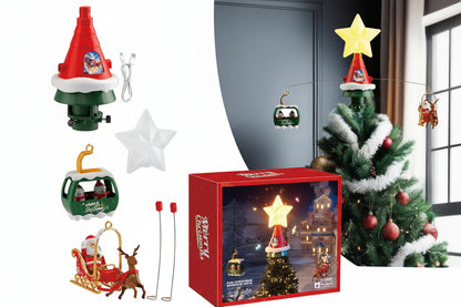 Rotating Christmas Tree Top Hat – Musical LED Santa Sleigh Tree Topper Decoration for Holiday Celebrations