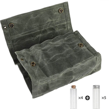Camping Seasoning Bag Set – 9-Piece Canvas Jar Organizer for Spices, Barbecue Essentials and Picnic Condiments with Portable Outdoor Storage