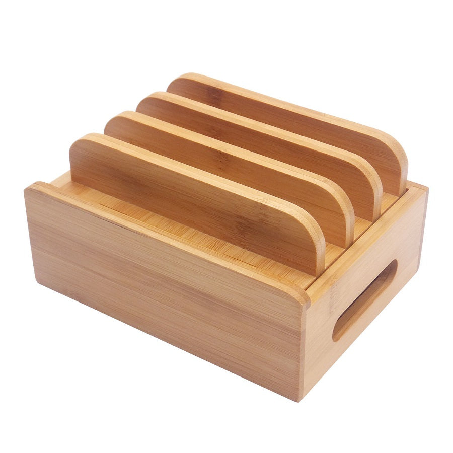 Bamboo Phone Charging Station – Wooden Organizer Stand for iPhone, Samsung, Tablets and USB Cables, Perfect for Home Office Desks