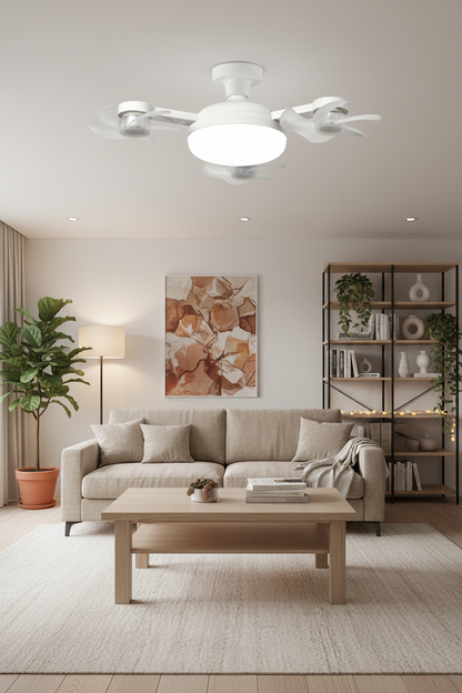 Drone-Style Ceiling Fan Light – 2-in-1 E27 LED Fan Lamp with Remote Control and Three Colors for Home, Dining and Restaurant Spaces