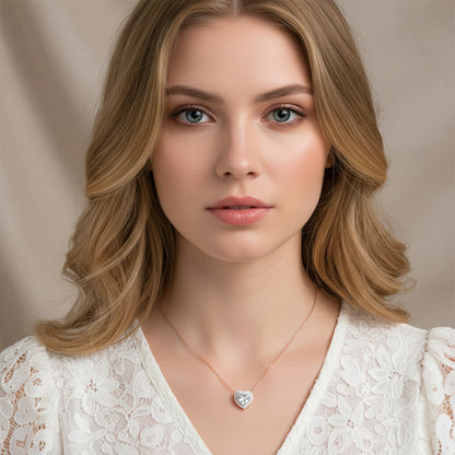 Full Moissanite Heart Halo Pendant Necklace – Certified S925 Silver Diamond-Look Fine Jewelry for Women, Elegant Wedding Accessory, Romantic Gift and Party Style