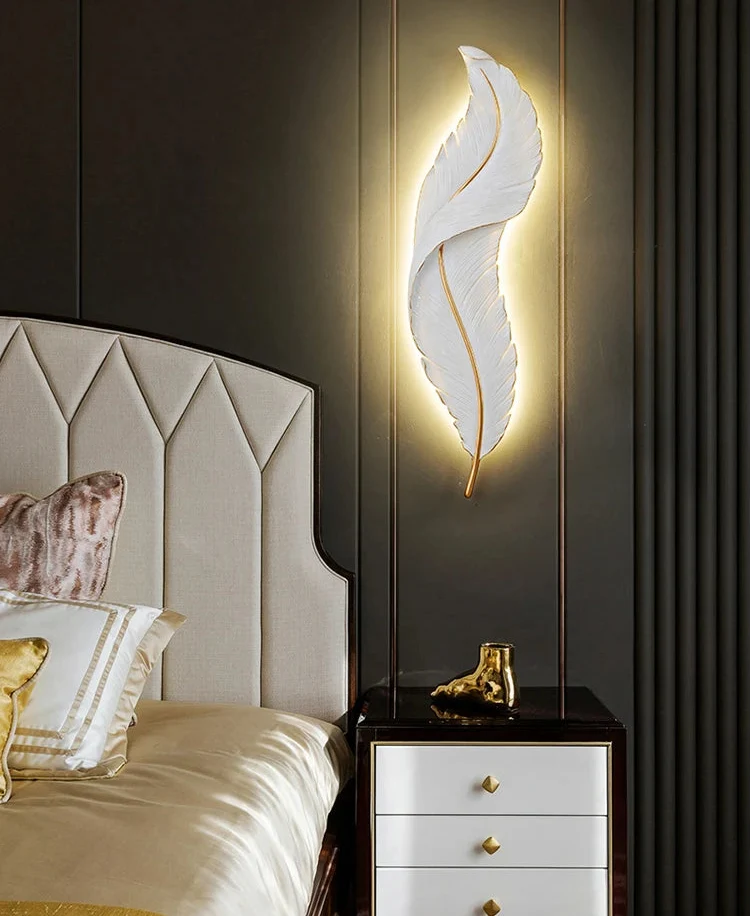 Nordic Feather LED Wall Lamp – Creative Bedside Lighting for Living Room, Bedroom, Corridor and Luxury Home Decor