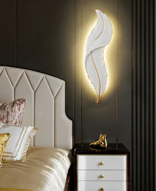 Nordic Feather LED Wall Lamp – Creative Bedside Lighting for Living Room, Bedroom, Corridor and Luxury Home Decor