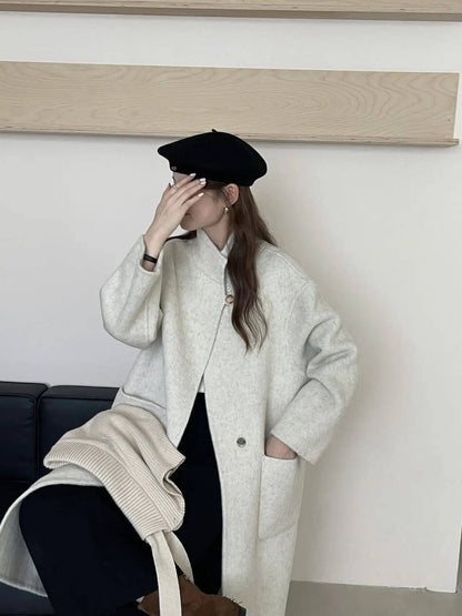 Women's Hooded Wool Coat – Thick Mid Length Winter Overcoat for Plus Size Comfort and Elegant Cold Weather Style