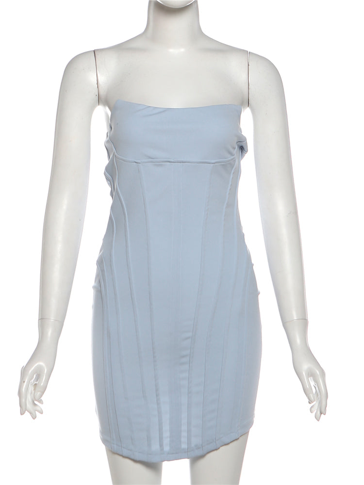 Sexy Strapless Bodycon Dress – Women’s Striped Corset Mini Dress with Peach Hip Fit for Birthday Parties, Clubs, Streetwear and Night Events
