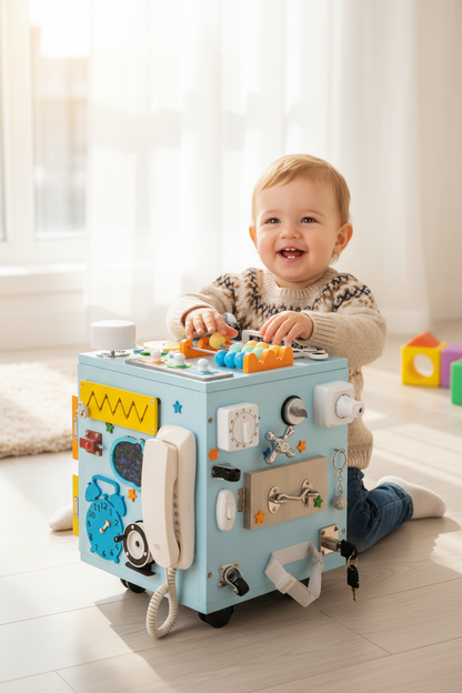 Montessori Wooden Busy Board – Large Multifunctional Baby Sensory Activity Toy for Fine Motor Skills, Early Learning and Hands-On Development