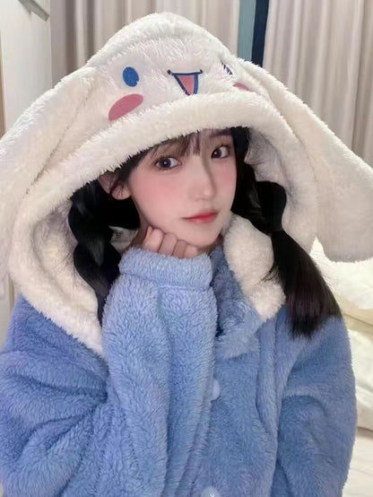 Hello Kitty Fleece Pajama Robe - Kawaii Anime Sleepwear with Plush Comfort for Winter Nights