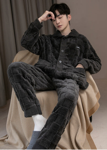 Men's Flannel Pajama Set - Thick Coral Velvet Sleepwear for Warm Comfortable Home Lounging