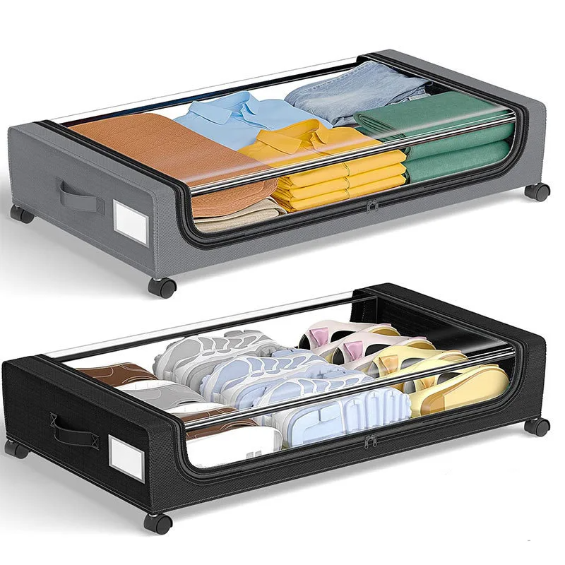 Under Bed Storage Box – Rolling Dust Proof Organizer with Wheels for Clothes, Shoes, Blankets and Bedroom Space Saving