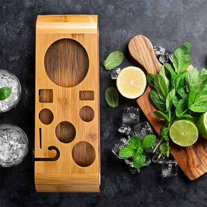 Cocktail Shaker Display Stand – Elegant Wooden Rack Organizer for Bar Tools, Mixology Accessories and Home Party Entertaining
