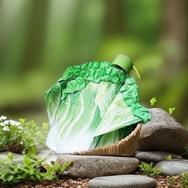 Creative Cabbage Umbrella – Funny Lettuce-Inspired Folding Parasol with UV and Rain Protection for Beach Trips, Travel, Novelty Gifts and Everyday Fun