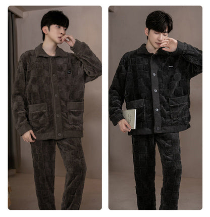 Men's Flannel Pajama Set - Thick Coral Velvet Sleepwear for Warm Comfortable Home Lounging
