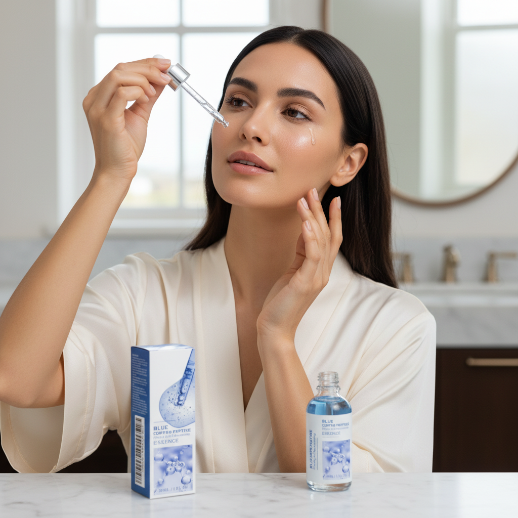 Blue Copper Peptide Wrinkle Serum – Instant Firming and Lifting Anti-Aging Facial Treatment for Fine Lines, Brightening and Korean Skincare