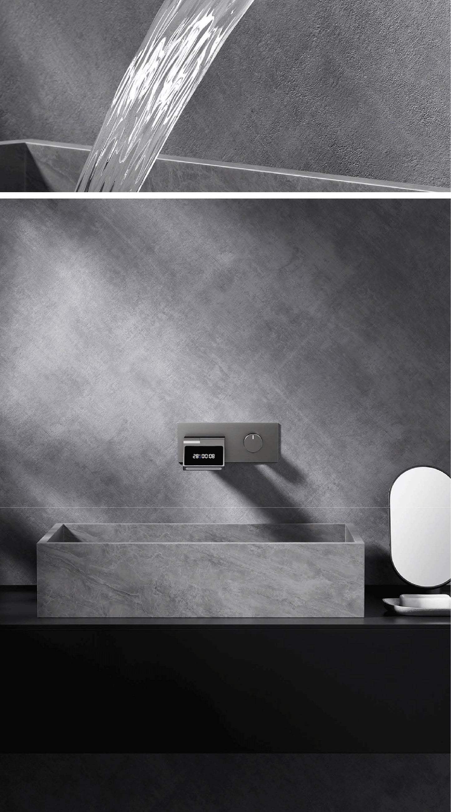 Luxury Gunmetal Brass Bathroom Faucet – Wall-Mounted Hot and Cold Mixer Tap with LED Digital Display and Elegant Single-Handle Design
