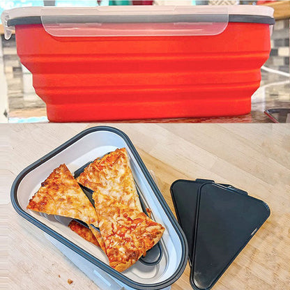 Foldable Silicone Pizza Storage Box – Reusable Food-Grade Triangle Container for Takeaway Pizza, Kids Meals, Lunches and Kitchen Organization