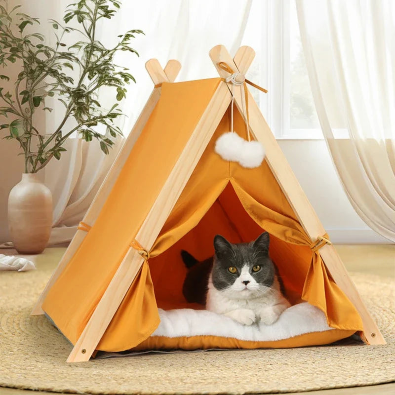 Portable Foldable Pet Tent House – Removable Breathable Cat and Dog Shelter with Thick Comfortable Cushion for All-Season Rest