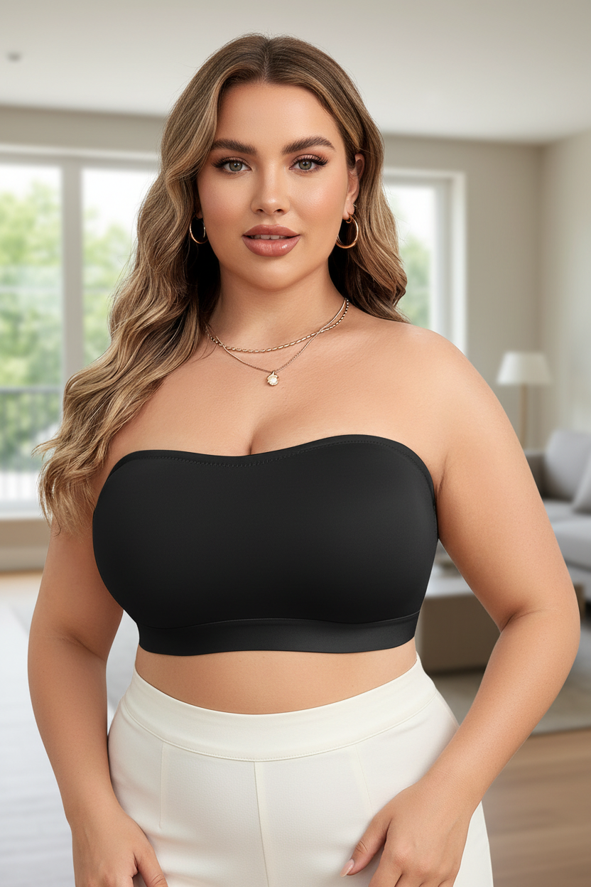 Plus-Size Wirefree Strapless Bra – Seamless Bandeau Top with Side Hook, Soft Support and Secure Comfortable Fit for Dresses, Tops and Daily Wear