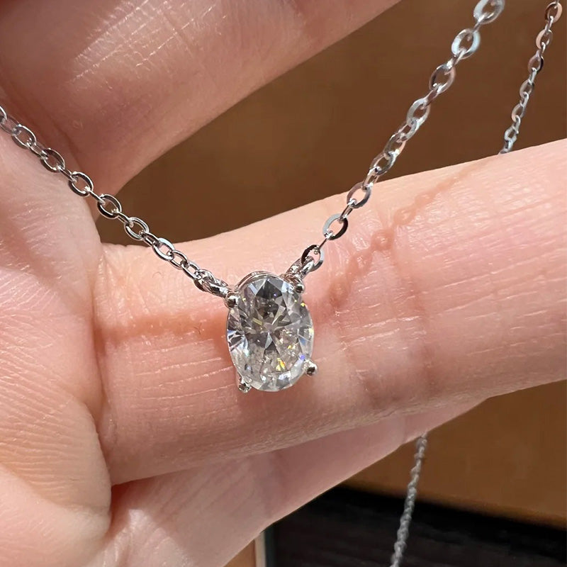 Oval Cut Solitaire Moissanite Pendant Necklace – Certified Diamond-Look S925 Silver Fine Jewelry with Elegant Neck Chain for Women, Weddings and Special Gifts