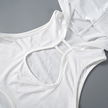 Y2K Hooded Crop Top – White Hollow Out Sleeveless Tank with Ring Details for Women, Sexy Summer Streetwear, Festival and Casual Outfits