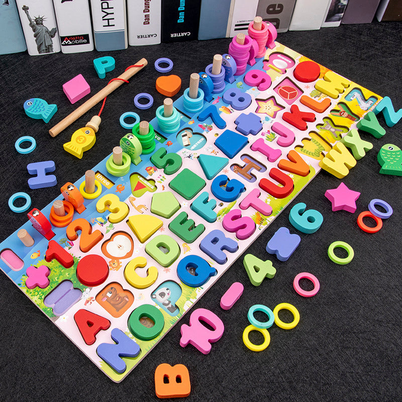 Montessori Magnetic Fishing Puzzle – Wooden Preschool Learning Toy for Number, Shape and Arithmetic Matching, Fine Motor Skills Educational Game