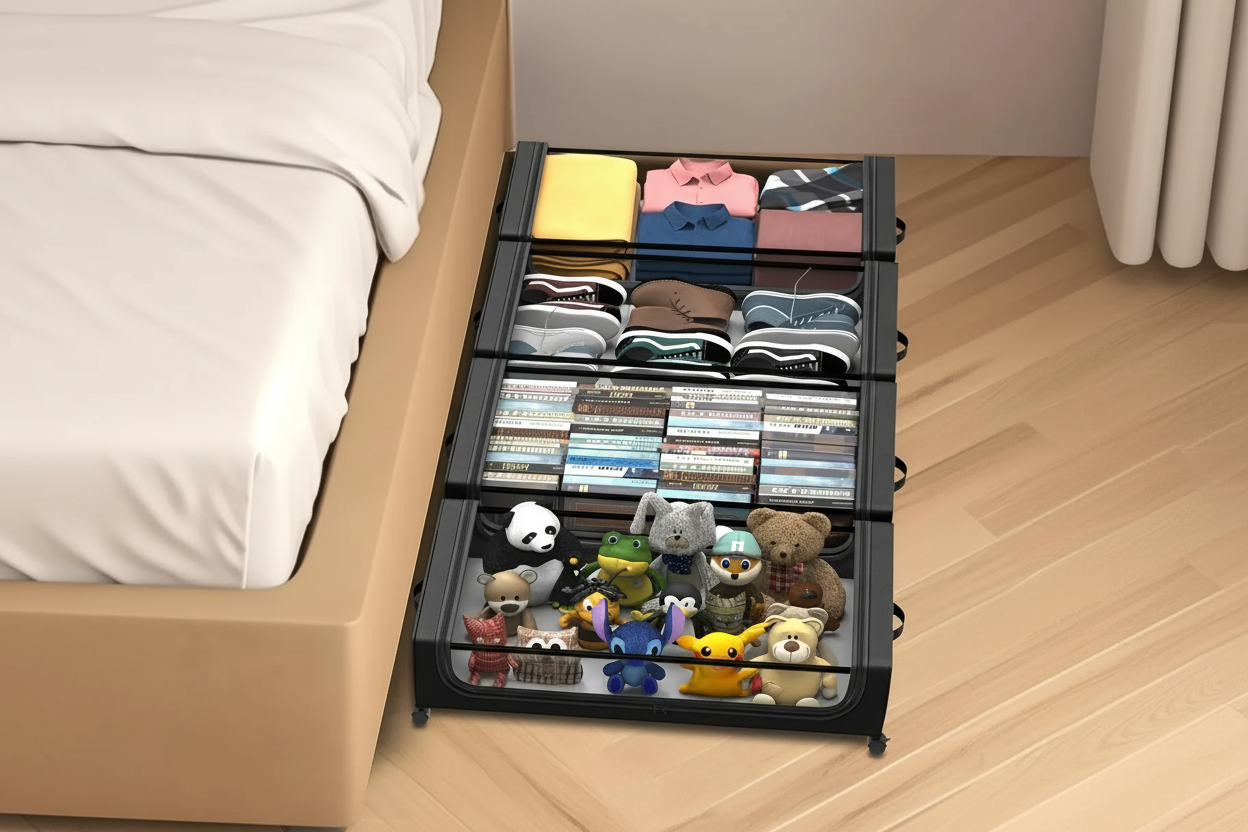 Under Bed Storage Box – Rolling Dust Proof Organizer with Wheels for Clothes, Shoes, Blankets and Bedroom Space Saving