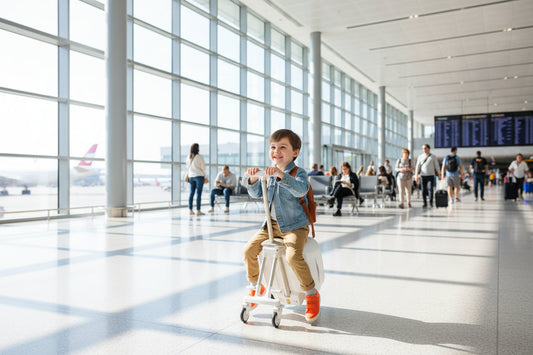 Kids Ride On Suitcase – Foldable Children's Travel Luggage with Seat, Cup Holder and Phone Holder for Easy Trips
