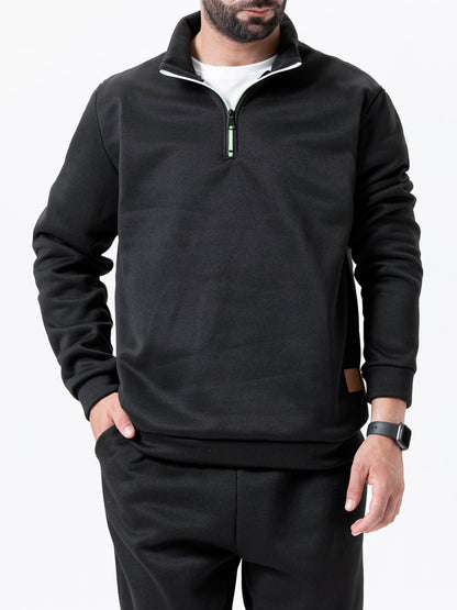 Half Zip Sweatshirt - Thick Pullover Hoodie with Turtleneck Design for Autumn Outdoor Wear and Casual Street Fashion