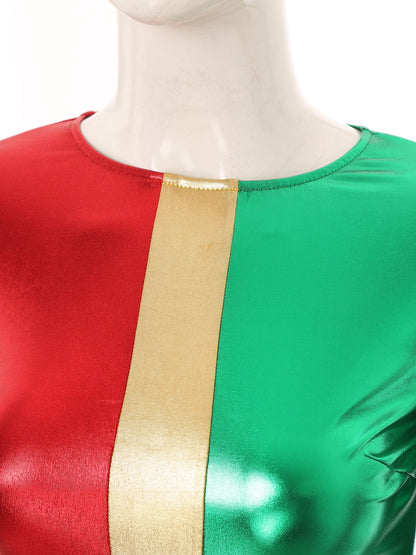 Metallic Santa Cosplay Jumpsuit – Women's Christmas Costume for Holiday Parties, Dance Performances and Festive Events