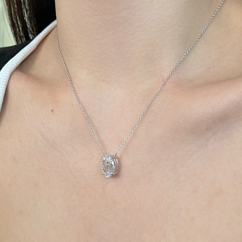 Oval Cut Solitaire Moissanite Pendant Necklace – Certified Diamond-Look S925 Silver Fine Jewelry with Elegant Neck Chain for Women, Weddings and Special Gifts