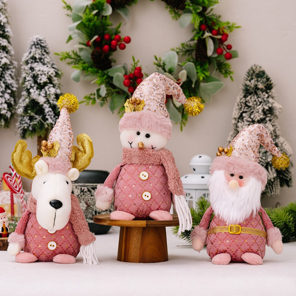 Pink Christmas Telescopic Doll – Santa Snowman Reindeer Holiday Decoration for Festive Home, Mantel and Tabletop Displays