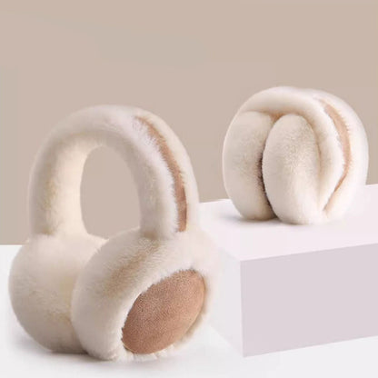 Plush Winter Earmuffs – Foldable Brown Suede Ear Warmers for Women with Soft Faux Fur Cold Weather Protection