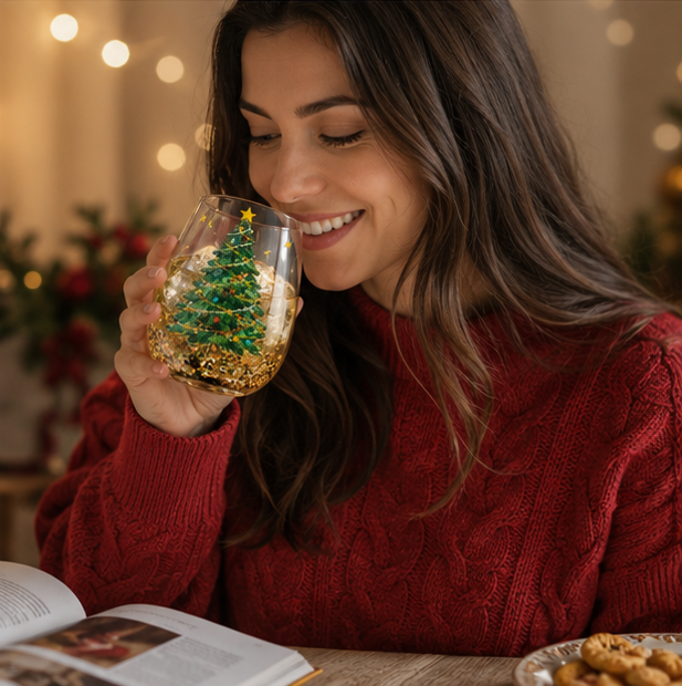 Double Wall Christmas Glass Mug – Heat Resistant Coffee and Tea Cup for Lattes, Hot Drinks and Holiday Entertaining