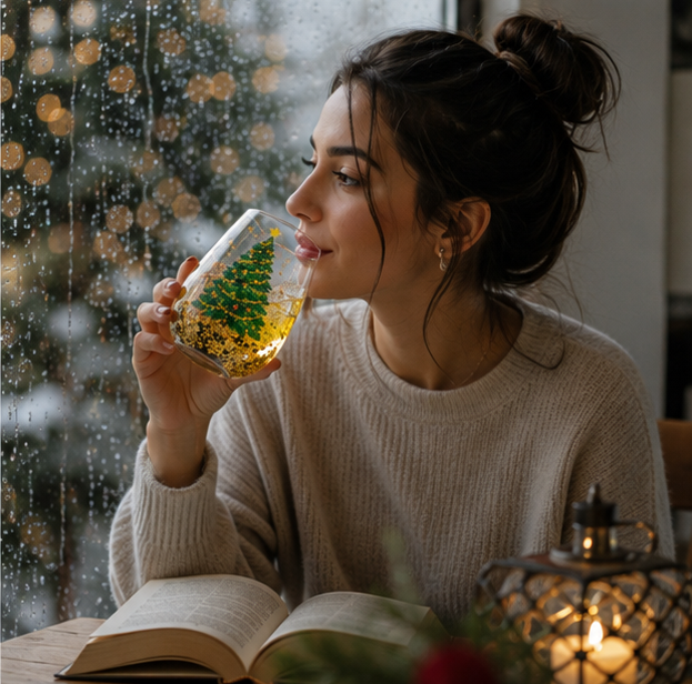 Double Wall Christmas Glass Mug – Heat Resistant Coffee and Tea Cup for Lattes, Hot Drinks and Holiday Entertaining