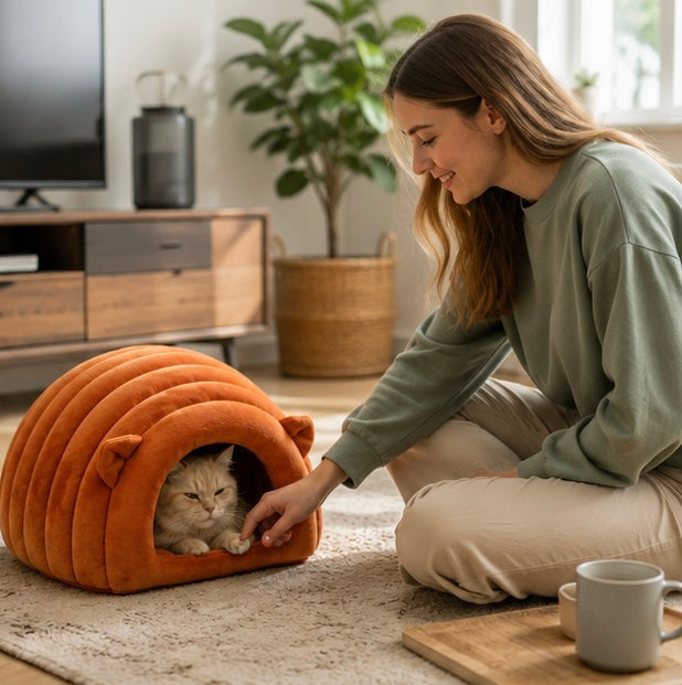 Cozy Cat Nest Bed – Plush Warm Pet Sleeping Mat for Cats and Small Pets During Autumn and Winter