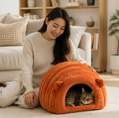 Cozy Cat Nest Bed – Plush Warm Pet Sleeping Mat for Cats and Small Pets During Autumn and Winter