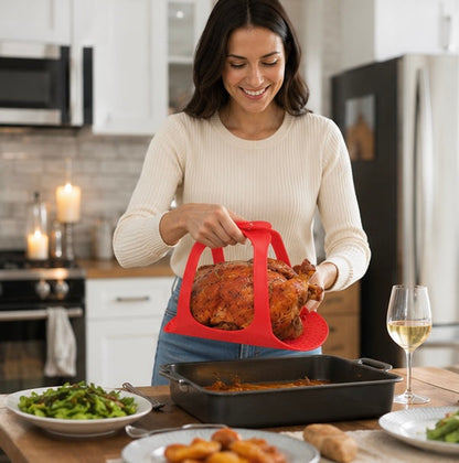 Food Grade Silicone Turkey Lifter Mat – Heat Resistant Non-Stick Poultry Cooking Rack for Roasting, Grilling and Easy Kitchen Food Preparation