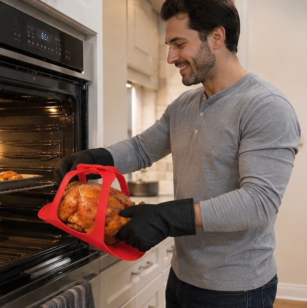 Food Grade Silicone Turkey Lifter Mat – Heat Resistant Non-Stick Poultry Cooking Rack for Roasting, Grilling and Easy Kitchen Food Preparation