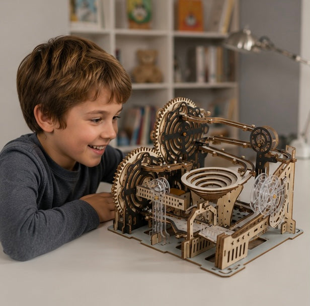 Electric 3D Wooden Marble Run Puzzle - DIY Mechanical Model Kit Brain Teaser for Adults, Kids and Creative Gift Giving