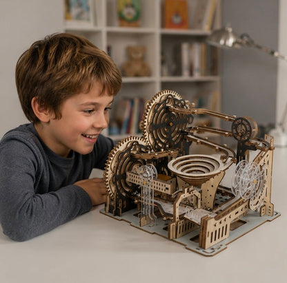 Electric 3D Wooden Marble Run Puzzle - DIY Mechanical Model Kit Brain Teaser for Adults, Kids and Creative Gift Giving