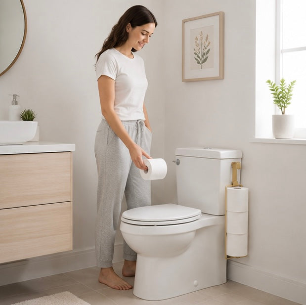 Bathroom Toilet Paper Holder – Over the Tank Storage Organizer with Extra Roll Capacity for Small Bathrooms and Restrooms
