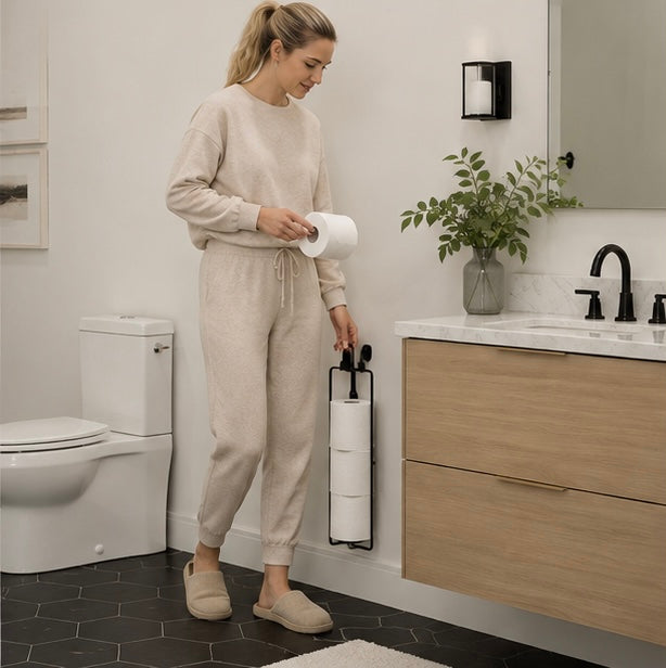 Bathroom Toilet Paper Holder – Over the Tank Storage Organizer with Extra Roll Capacity for Small Bathrooms and Restrooms