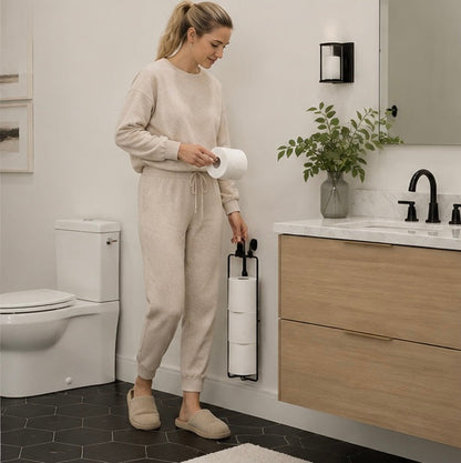 Bathroom Toilet Paper Holder – Over the Tank Storage Organizer with Extra Roll Capacity for Small Bathrooms and Restrooms