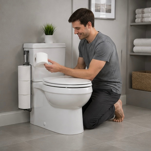 Bathroom Toilet Paper Holder – Over the Tank Storage Organizer with Extra Roll Capacity for Small Bathrooms and Restrooms