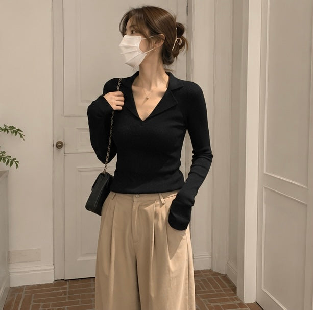 Women’s Knitted Long Sleeve Shirt – Casual Fashion Sweater Top with Modern Minimalist Design for Everyday Spring Style