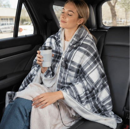 USB Heated Fleece Blanket - Portable Wearable Shawl with Adjustable Heating Levels for Winter Warmth and Relaxation